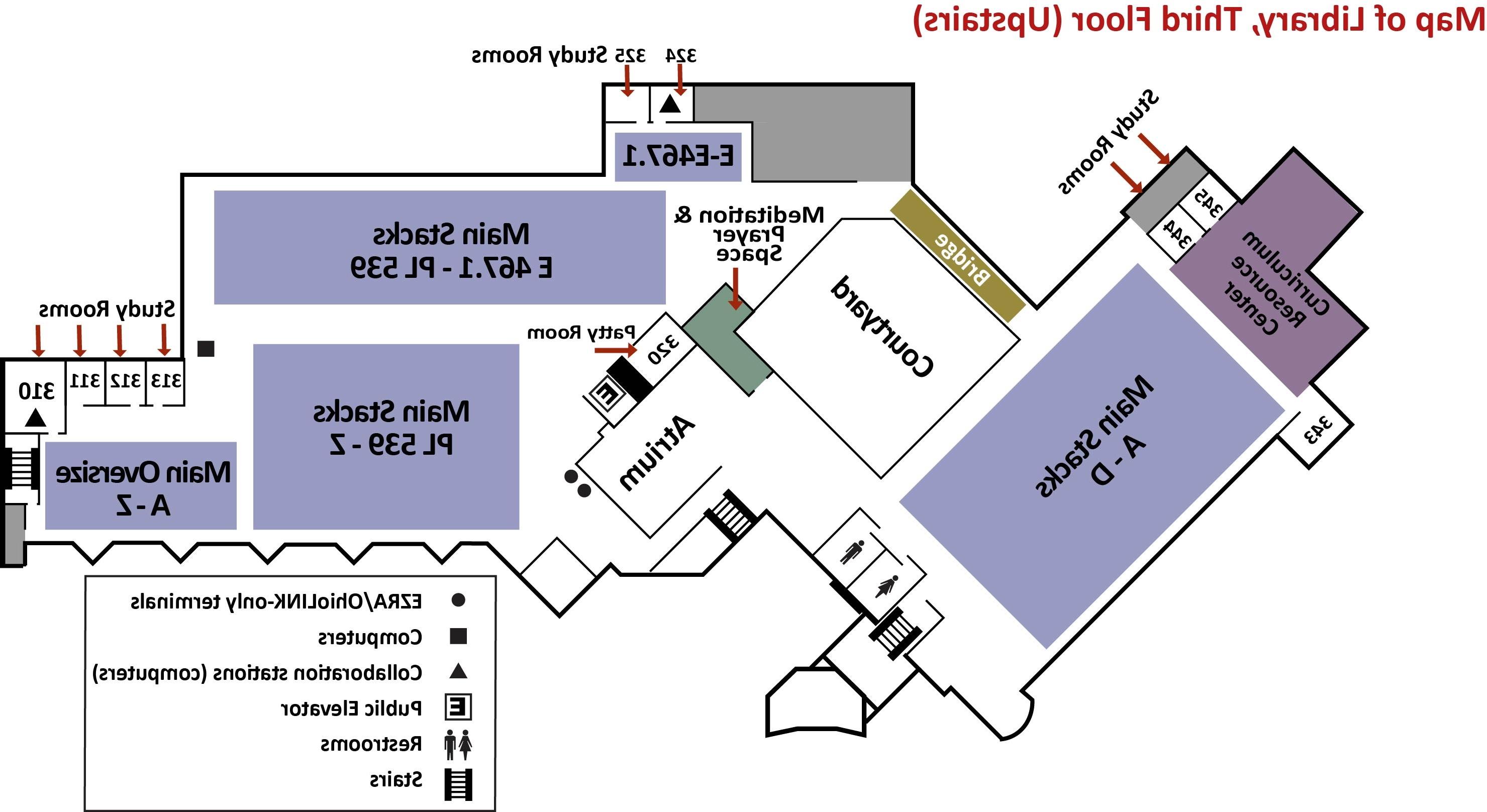 Map of Library Third Floor (Upstairs)